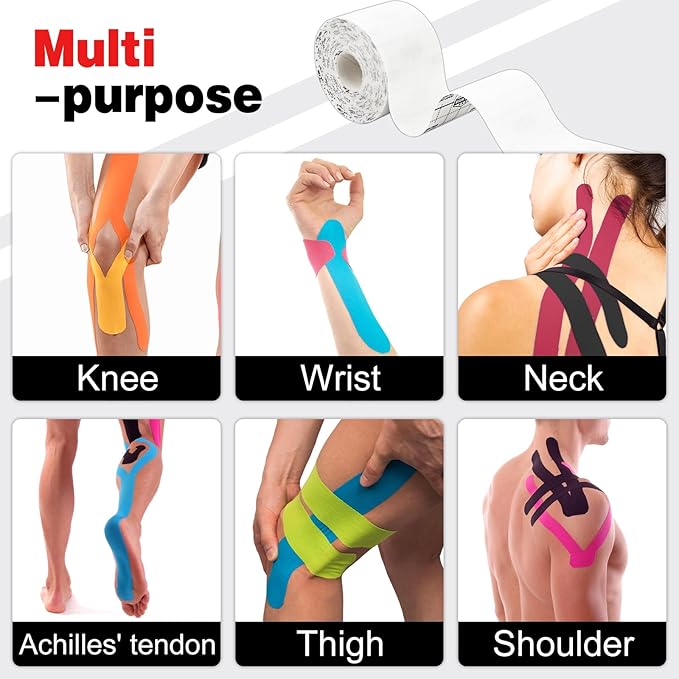 AZEN 3 Rolls Kinesiology Tape, 16.4 ft Waterproof Kinetic Tape for Joints Support and Muscle Pain Relief, Athletic Tape, Knee Tape, Uncut Muscle Tape - White