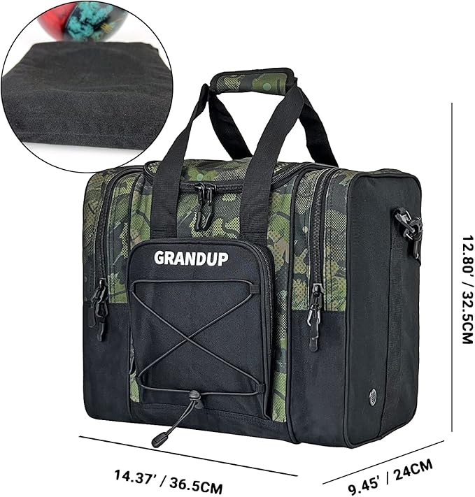 GRANDUP Bowling Ball Bag for Single Ball - Black Bowling accessories Ball Tote Bag Bowling Bag with Padded Ball Holder - Fits Bowling Shoes Up to Mens Size 14