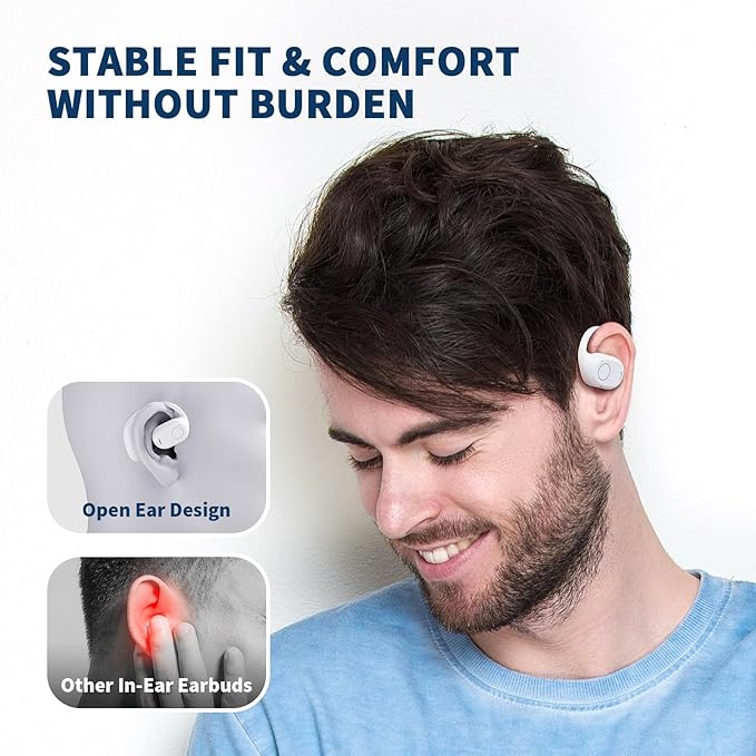 PSIER Open Ear Bluetooth Headphones, 40 Hours Playtime Bluetooth 5.3 Wireless Sports Earbuds with Digital Display Charging Case, White