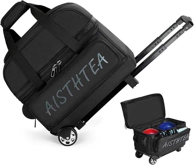 2-3 Ball Bowling Bag with Wheels, Rolling Trolley Bowling Bags with Large Separate Shoe Compartment and Oversized Accessory Pocket