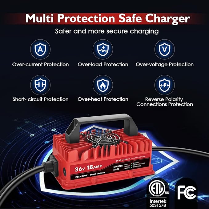 18 Amp Golf Cart Charger for 36 Volt EZGO TXT Lead Acid Battery with Upgraded D Style Plug
