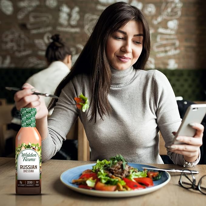 Walden Farms Russian Dressing – Calorie-Free, Gluten-Free, Low Carb, Keto-Friendly, Sugar-Free, Fat-Free, Dairy-Free Sweet & Tangy Russian Flavor – 12 oz Bottle