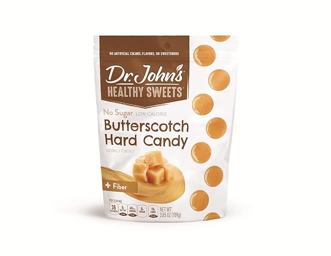 Dr. John’s Sugar Free Candy, Healthy Hard Candy with Zero Sugar, Low Calorie Snacks, Keto Friendly, Vegan, Gluten Free, Butterscotch Flavor, 24 Count, 3.85 OZ