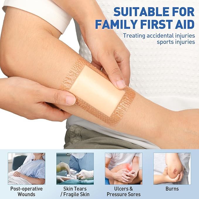 AZEN 24 Pack Silicone Foam Dressing, 3.2" X 4" Waterproof Silicone Bandages with Border Adhesive, Large Bandages for Wounds, Self Adhesive Wound Care and Dressings