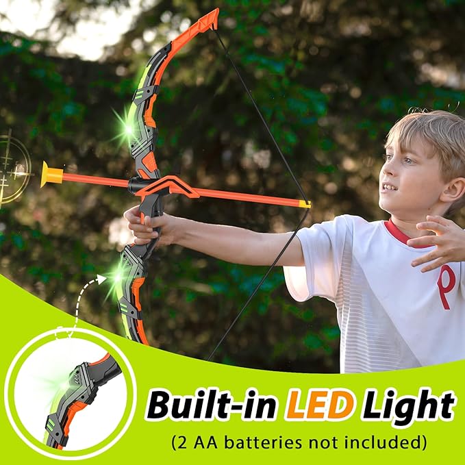 Bow and Arrow for Kids 8-12, Upgraded Kids Archery Set with Automatic Moving Target, Sport Game Toy with 20 Suction Cup Arrows 2 Led Light Bows&Quivers, Gift for Boy Girl Age 3 4-6 10(2Pack)