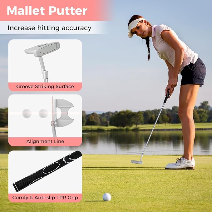 Goplus Complete Golf Club Set for Women, 9 Pieces Golf Clubs with #1 Driver, #3 Fairway, #4 Hybrid, #6 & #7 & #8 & #9 & #P Irons, Putter, Head Covers, Ladies' Right Handed