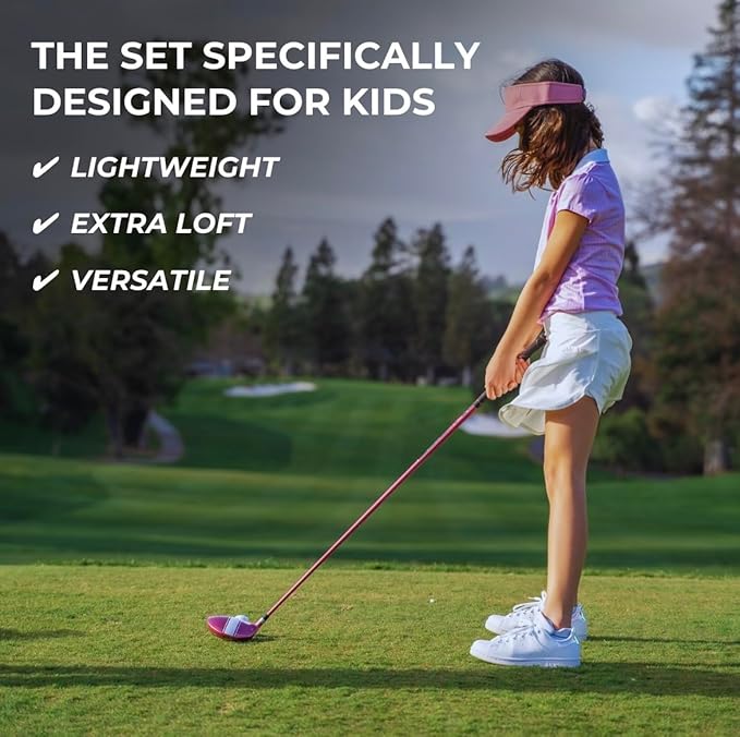 Precise XD-J Junior Golf Clubs Set – Right & Left Hand Options – Kids Golf Clubs for Ages 3-5, 6-8, 9-12 – Lightweight Graphite Shafts, Hybrid Club, Stand Bag – Boys & Girls Golf Set