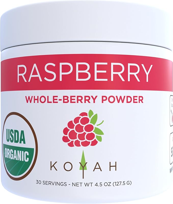 KOYAH - Organic Raspberry Powder 30 Servings (1 Scoop = 15 Raspberries), Freeze-Dried, Whole-Berry Powder, Equivalent to 450 Raspberries