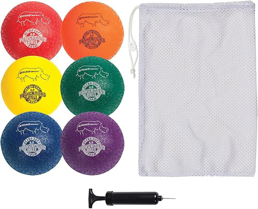 Champion Sports Super Soft Playground Ball Set – Rhino Skin® Foam Inflatable Balls for Indoor & Outdoor Play Durable, Lightweight & Safe for All Ages, Set of 6 with Pump & Mesh Bag