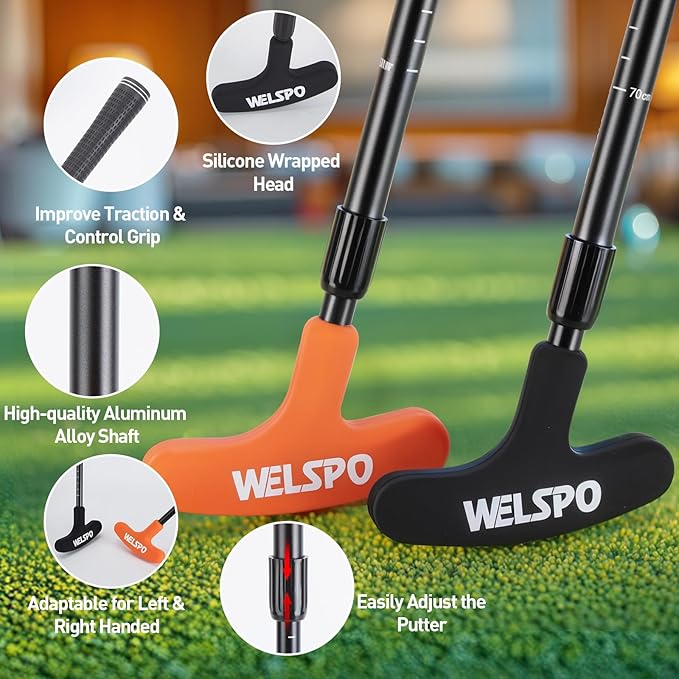 WELSPO Golf Putters for Men and Women Two-Way Kids Putter Mini Golf Putter with 2 Golf Putters, 4 Golf Balls for Right or Left Handed, Adjustable Length Golf Putter for Children, Teenagers and Adults