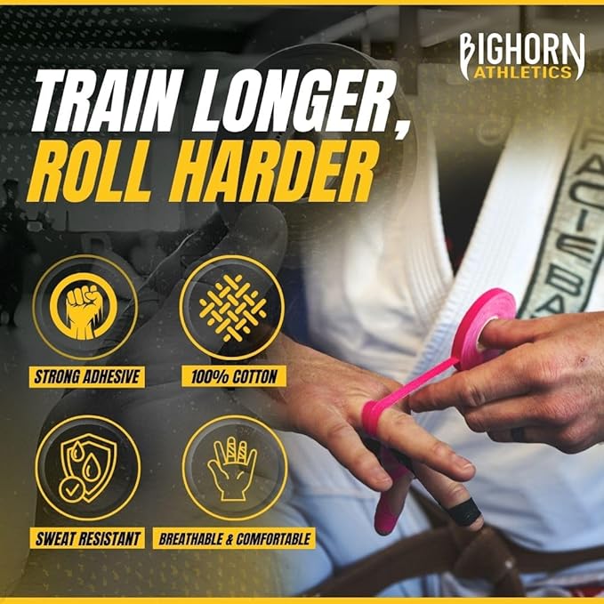 Bighorn Athletics Jiu Jitsu Finger Tape | Residue-Free Athletic Finger Tape for Sports & Injuries: Rock Climbing, Volleyball, Football, Basketball, Hands & Toes | 0.3-Inch x 45-feet, 8-Rolls, Pink