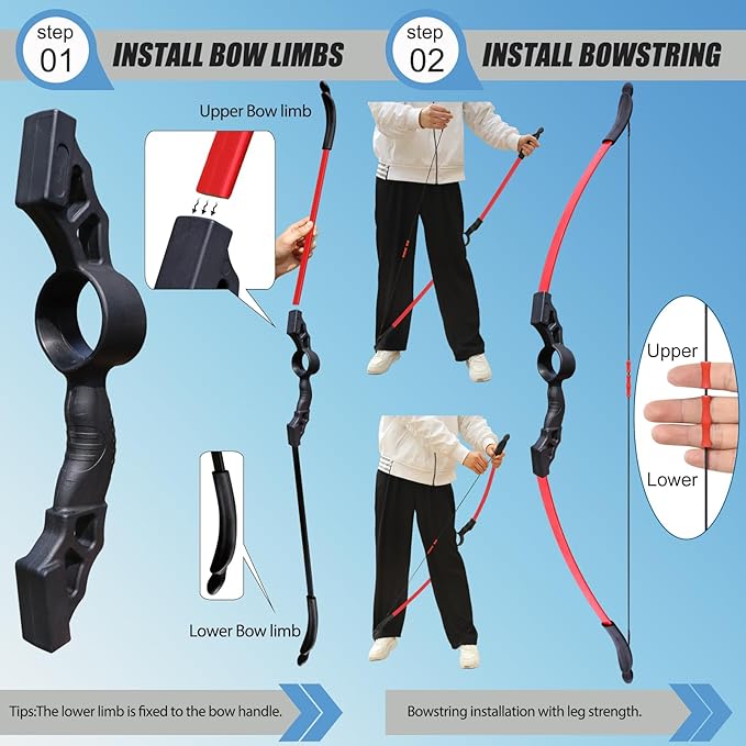 45" Youth Archery Bow and Arrows Sets for Teen 12+Years Gift Toy, Recurve Bow for Beginner Outdoor Sports for Backyard Games & Training, 6-Piece Take-Down Bow Kit