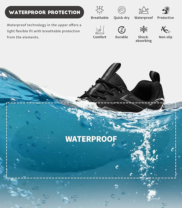 Mens Trail Running Shoes Waterproof Non-Slip Hiking Walking Sneakers for Outdoor Trailing Trekking Camping Quest Black