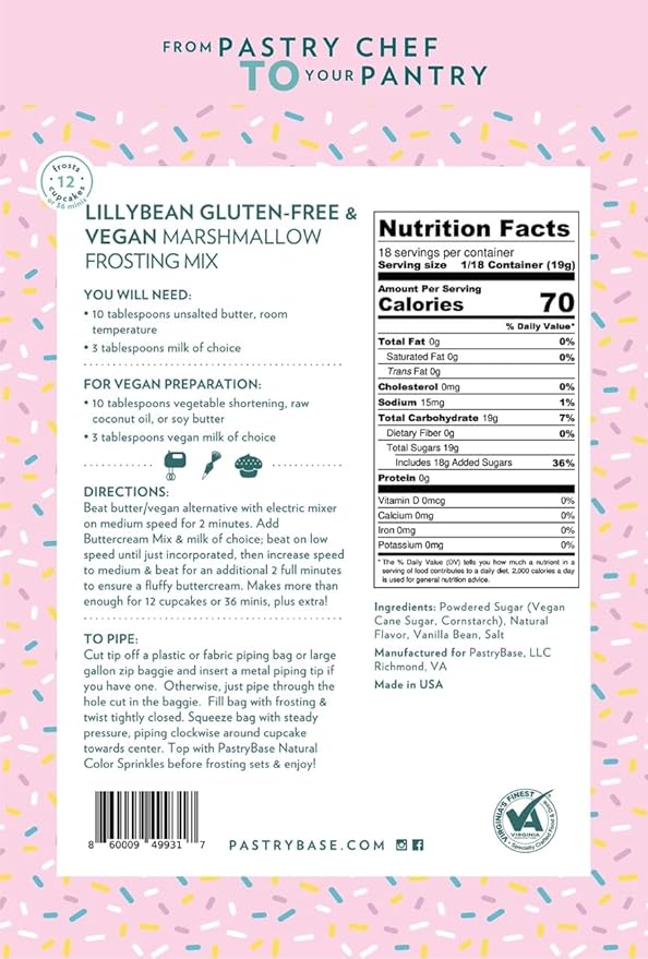 LillyBean Gluten Free Marshmallow Buttercream Frosting Mix with No Artificial Colors - Dairy and Soy Free, Vegan Icing for Decorating Cakes, Cupcakes, Cookies - 12 oz