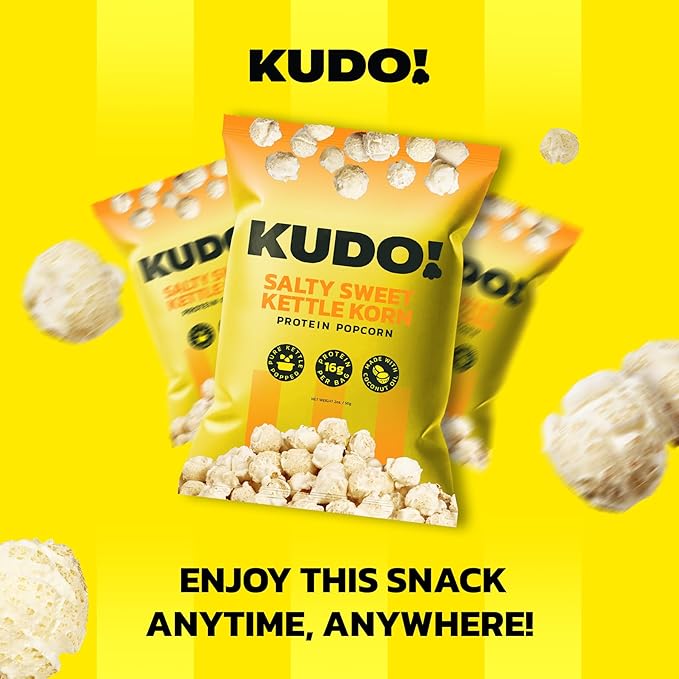 Kudo - Salty Sweet Kettle Korn - Protein Popcorn - Seed Oil Free, Gourmet Flavor, Mushroom Kernel, 8g Protein, Snack Anytime Anywhere - 2oz
