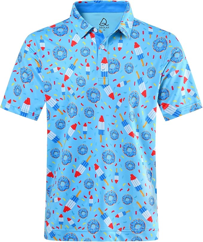 DEOLAX Mens Polo Shirts Fashion Print Mens Golf Shirt Dry Fit Mens Golf Polo Short Sleeve Quick Dry Funny Golf Shirt for Men
