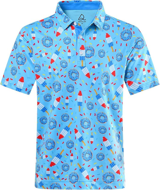 DEOLAX Mens Polo Shirts Fashion Print Mens Golf Shirt Dry Fit Mens Golf Polo Short Sleeve Quick Dry Funny Golf Shirt for Men