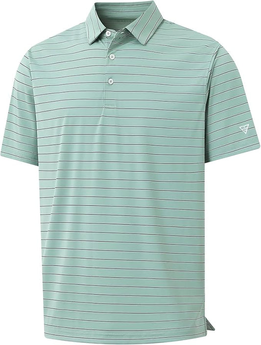 M MAELREG Mens Striped Golf Shirts Short Sleeve Silk-Like Touch Water-Resistant Breathable Soft Collared Polo Shirts for Men
