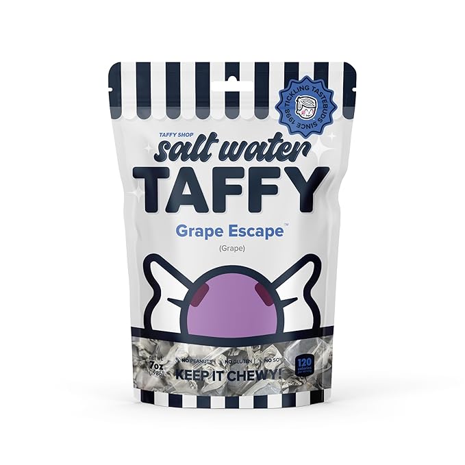 Taffy Shop Grape Escape, Grape Apple Salt Water Taffy – Gourmet Soft Chewy Candy, Bulk Sweet Snack, Fresh Gift & Gluten-Free, 35 Individually Wrapped Pieces (7oz)