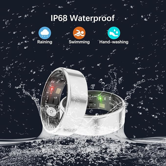 Smart Health Rings for Women Men, Fitness Tracker with Heart Rate, Blood Oxygen, HRV, Sleep Tracker, Step Tracker, No Subscription Fee, IP68 Waterproof Smart Ring for iphone & Android (Silver 13#)