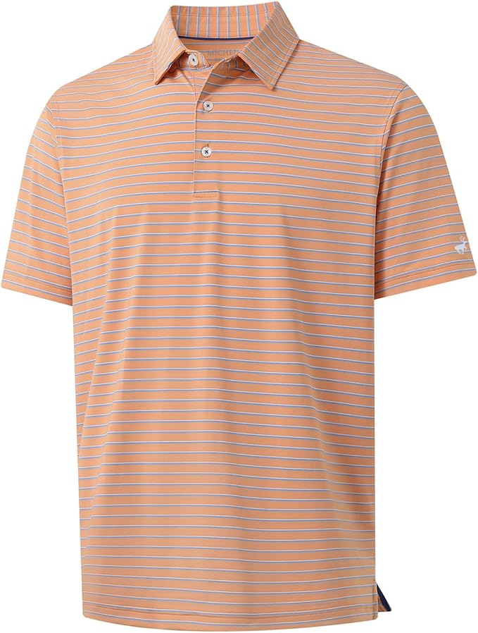 Rouen Mens Polo Shirts Short Sleeve Dry Fit Performance Moisture Wicking Causal Striped Polo Collared Golf Shirts for Men