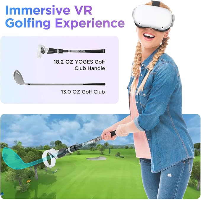 YOGES VR Golf Club Handle Compatible with Oculus-Quest 2-Accessories, Virtual Reality Baseball Controller Attachment, Simulator Real Golf Game Bat Adapter for Golf+, Walkabout Mini Golf, Golf5eclub