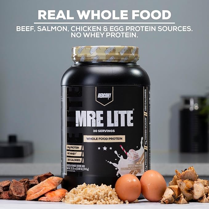 REDCON1 MRE Lite Whole Food Protein Powder, Banana Nut Bread - Low Carb & Whey Free Meal Replacement with Animal Protein Blends - Easy to Digest Supplement Made with MCT Oils (30 Servings)