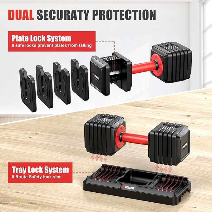 XDDIAS Adjustable Dumbbell Set of 2-25LB/55LB Set-1Sec Adjustable Dumbbell Weights-5 in 1 Free Weights Dumbbells Set with Effortless Tray/No-Slip Handle-Compact Size for Women/Men at Home Gym