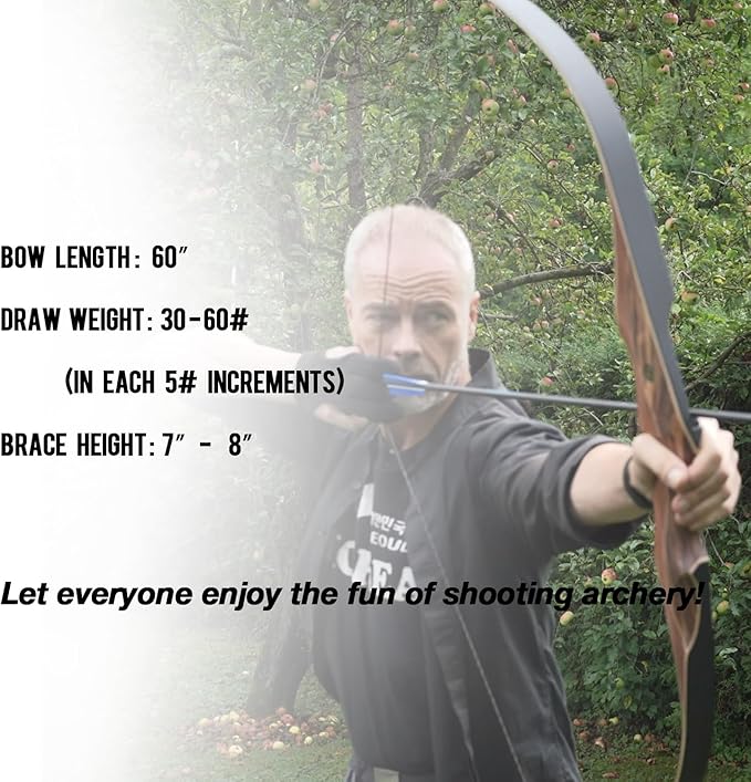 Sanlida Archery 60" Royal X8 One-Piece Bow Traditional Wooden Hunting Longbow Handmade Hunting Bow and Arrows Kit for Adults & Traditional Archers, RH Only