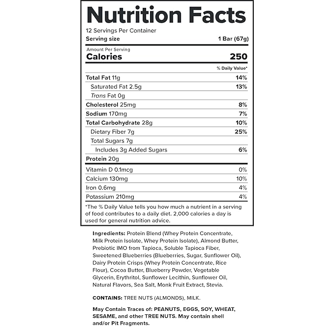 Legion Protein Bar Blueberry Muffin - 100% Whey Protein, Soy Free Protein Bars with Prebiotic Fiber - Low Fat Healthy Protein Bar - Gluten Free, Naturally Flavored, Low Sugar Protein Bars (12 Count)