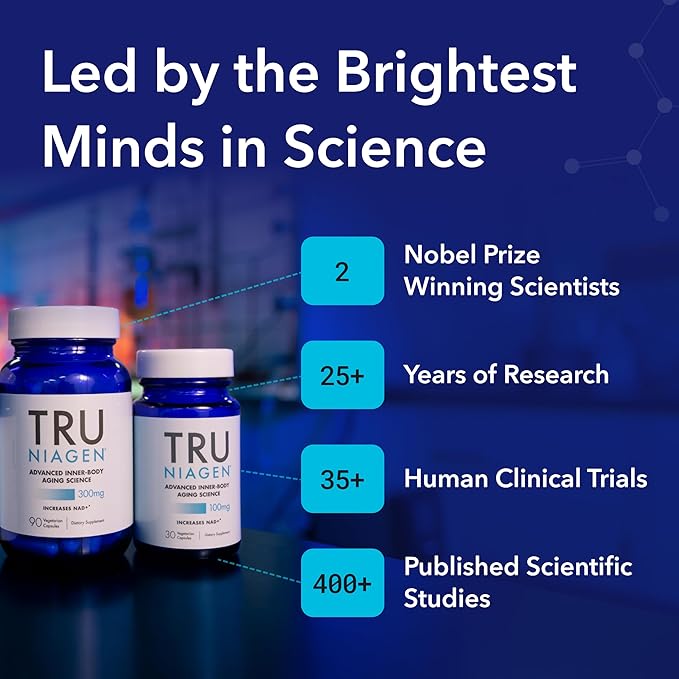 TRU NIAGEN Patented NAD Supplement for Anti Aging and Cell Regeneration, 300mg Niagen, 30 Servings | Supports Cellular Energy, Brain, Muscle | Nicotinamide Riboside (NR) Take 1 Daily | 2 Bottles
