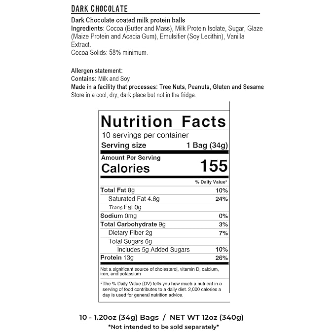 Knack Snacks | Crunchy Protein Balls - Dark Chocolate Flavor (10x 1.2oz Bags) | Lunchbox Ready, High Protein, Naturally Gluten Free, Lower Sugar, Chocolate Snack for School, Work, Travel, Parties