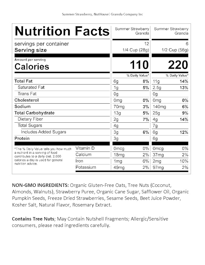 NutHouse! Granola Company - Premium Summer Strawberry Granola | Certified Gluten-Free, Non-GMO, Kosher | Vegan, Soy-Free | 11.5 oz. Bag (1-Pack)