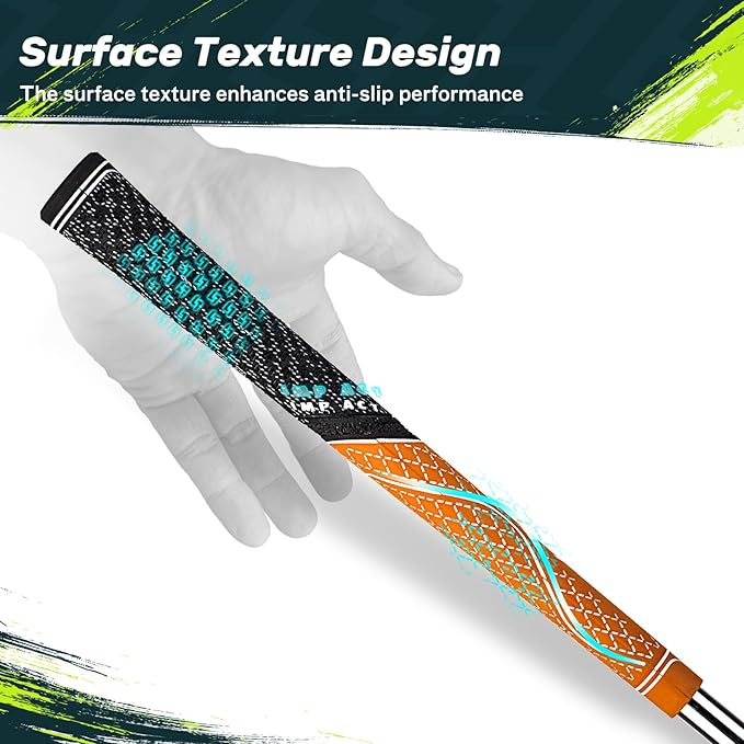 SAPLIZE Hybrid Golf Grips (CL07) - Set of 13, Innovative Design, Cross Corded Rubber Technology, Options of 8 Colors, Standard/Midsize, Basic/Deluxe Kit for Choice, Multicompound Golf Club Grips