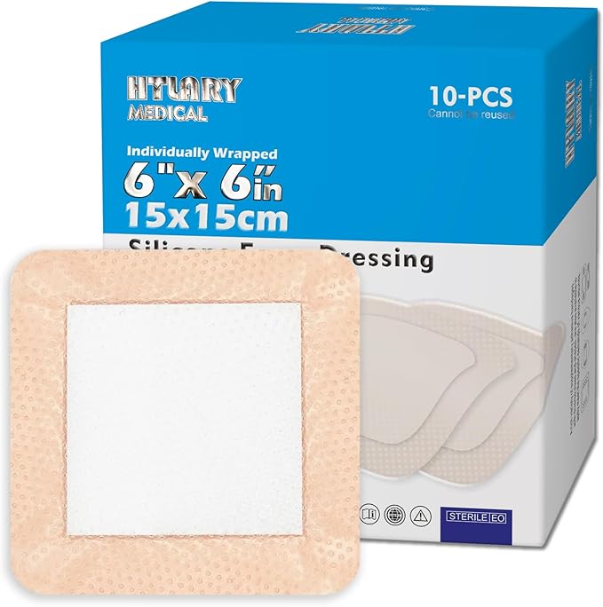 Silicone Foam Dressing 6x6 inches 10 Pack Advanced Exudate Control for Pressure Ulcers, Surgical Wounds & Diabetic Care Waterproof Wound Dressing First Aid Bandage for Wound Care