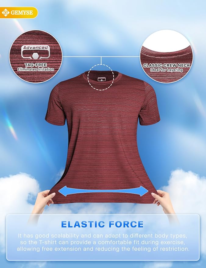 GEMYSE Men's Running Short Sleeve Shirt Sun Protection Quick Dry Moisture Wicking T-Shirts UPF 50+ for Workout