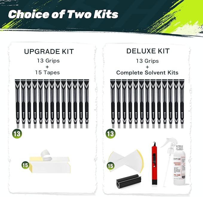 SAPLIZE High-performance Rubber Golf Grips 13 Pack, High Shock Absorption, Non-slip, Choose from 13 Grips with 15 Tapes or Full Regripping Kit, Available in Standard/Mid/Jumbo Sizes, CC10 Series