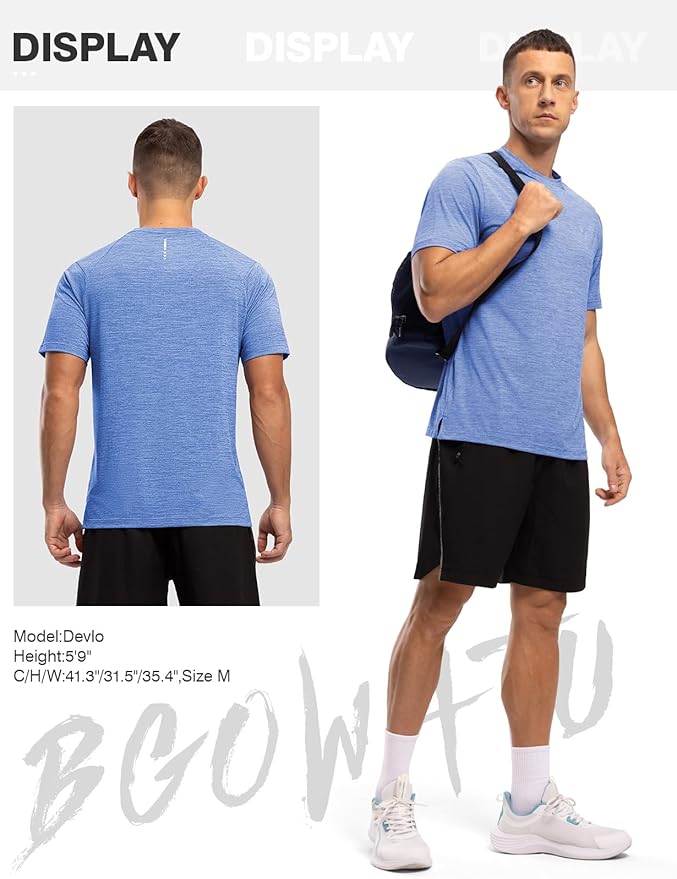 BGOWATU Men's Quick Dry Workout Athletic Shirts Lightweight Tennis Shirts for Men Running Gym Tops
