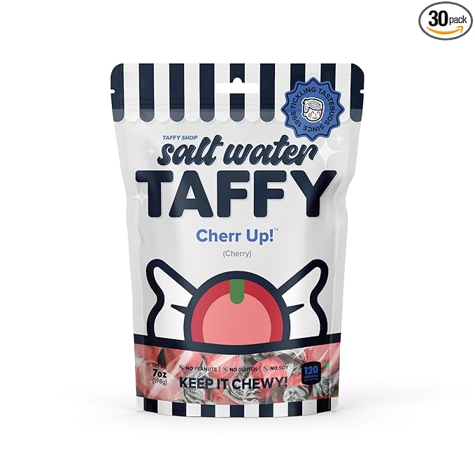 Taffy Shop Cherr Up! Cherry Salt Water Taffy – Gourmet Soft Chewy Candy, Bulk Sweet Snack, Fresh Gift & Gluten-Free, 140 Individually Wrapped Pieces (32oz)