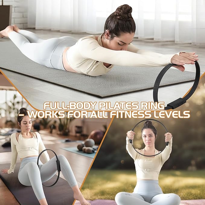 Pilates Ring, 13.5" Silicone Magic Pilates Fitness Circle with Dual Grip, Lightweight & Durable Flexible Resistance Exercise Equipment for Toning Arms, Thighs, Legs, Core