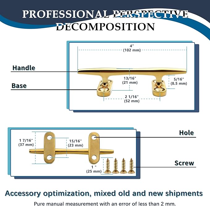 SHENGHUISS Boat Cleat 316 Stainless Steel Open Base Boat Dock Cleats（4"/5"/6"/8"/10"/12"） Silver/Gold for Boat, Dock, Kayaks, Nautical Decor ect