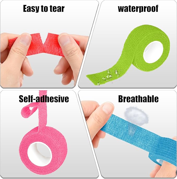6 Pack 1 Inches Self Adhesive Bandage Wrap Breathable Cohesive Bandage Elastic Tape for Pets, Athletic, Sports, Wrist, Knee, Ankle(5 Yards Per Roll, Red)