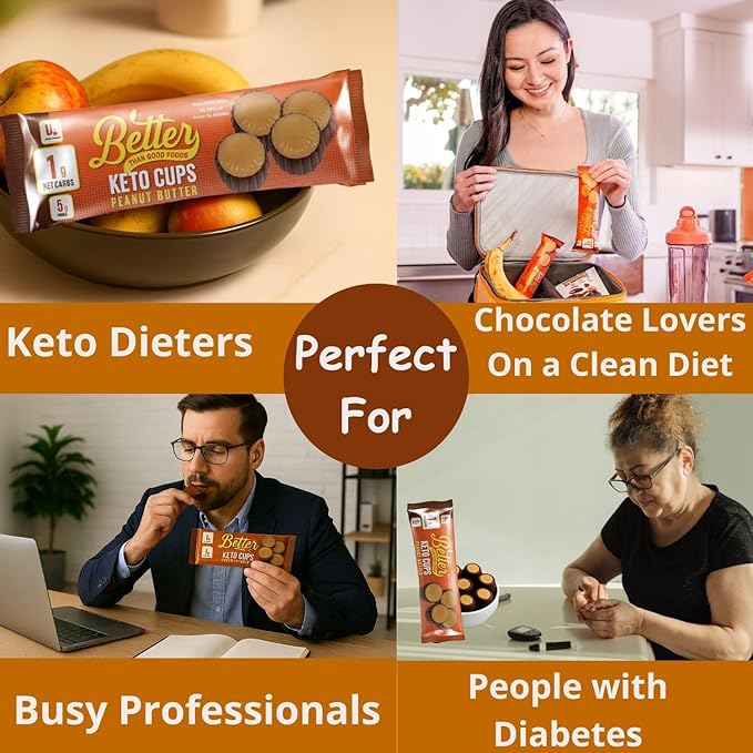 Better Than Good Keto Chocolate Peanut Butter Cups – Low Carb Buckeyes, Healthy, Gluten Free, Low Calorie & 0g Added Sugar – Diabetic Friendly Protein Snacks For The Whole Family (5-Pack of 4 Each)