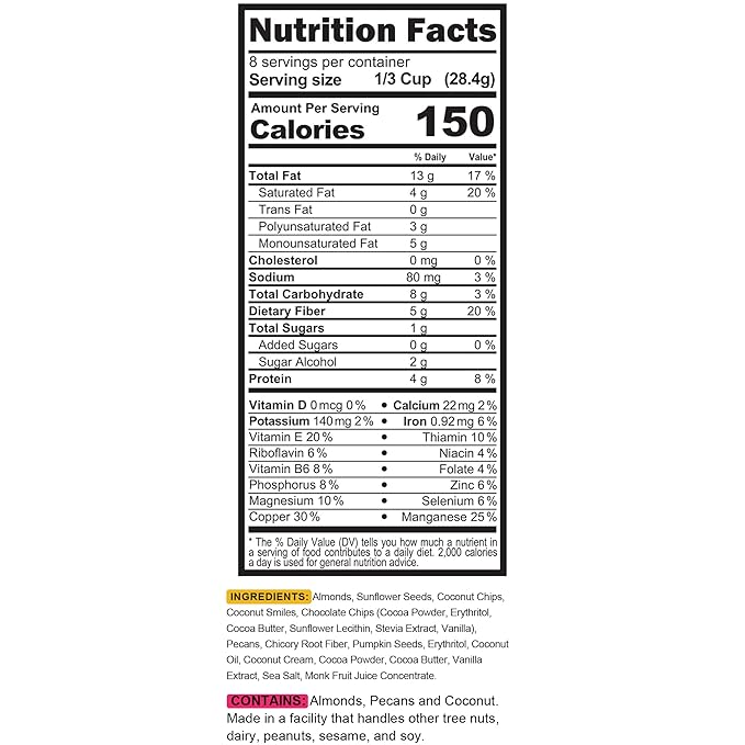 TGB Chocolate Chip Granola Cereal, Keto Friendly Snack, No Added Sugar, Gluten Free, High Fiber, 8oz Resealable Bag (Pack of 1)