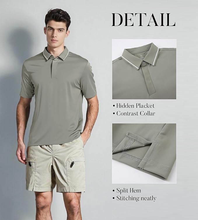 SAMERM Golf Shirts for Men Super Stretch Jacquard Dry Fit Golf Polo Moisture Wicking Short Sleeve Polo Shirts for Men