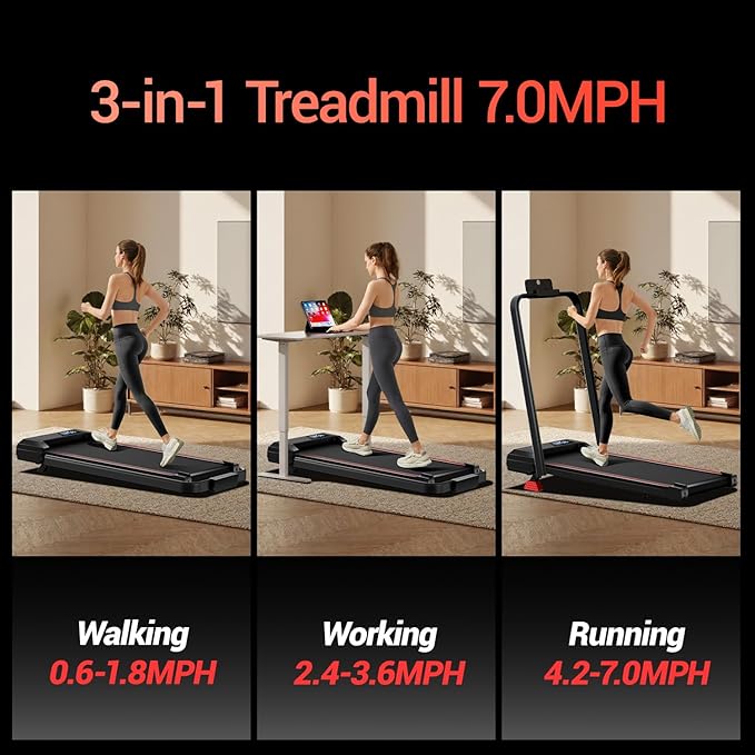 17% Incline Walking Pad Treadmills for Home and Office, 3-in-1 Folding Treadmill, Portable Under Desk Treadmill with 2.5 HP Quiet Brushless, 300 LBS Capacity