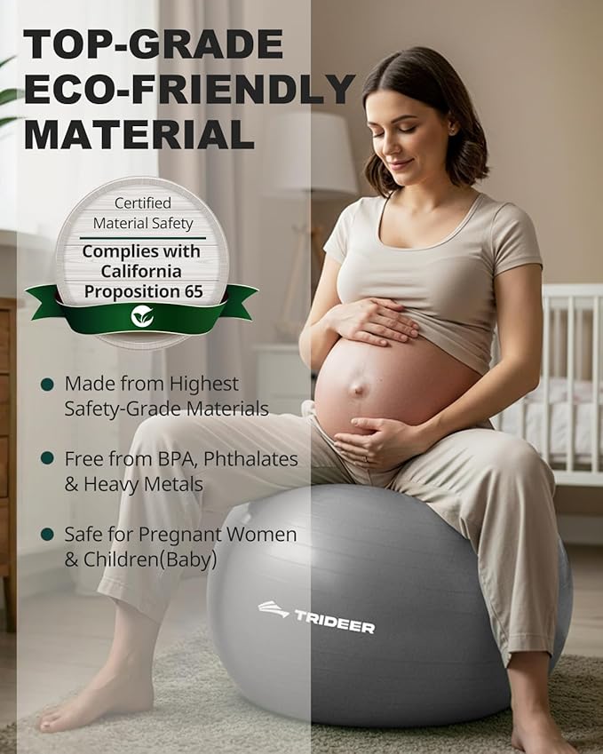 Trideer Yoga Ball – Anti-Burst Exercise Ball for Pregnancy, Office, Birthing, Stretching & Core Workout – Home Gym & Therapy