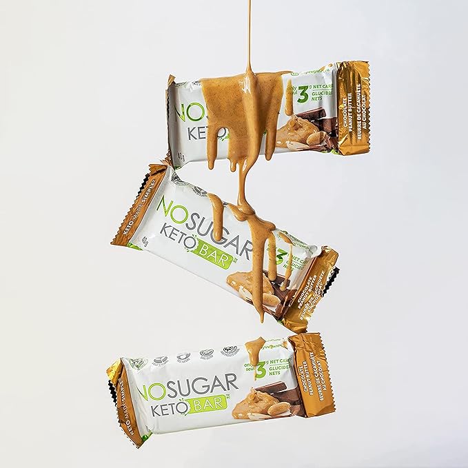 No Sugar Keto Bar Snack - Low Carb No Sugar Keto Snack Food with Keto Friendly Macros (12 x 1.41oz Bars, Peanut Butter)