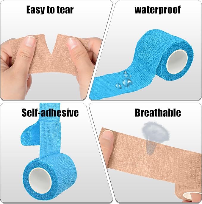 6 Pack 2 Inches Self Adhesive Bandage Wrap Breathable Cohesive Bandage Elastic Tape for Pets, Athletic, Sports, Wrist, Knee, Ankle(5 Yards Per Roll, Skin Color)