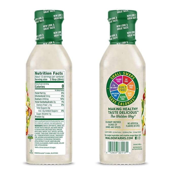 Walden Farms Sweet Onion Dressing - Low Carb, Calorie-Free, Gluten-Free, Keto-Friendly, Sugar-Free, Fat-Free, Dairy-Free Sweet Onion Flavor - 2-Pack, 12 oz Bottles